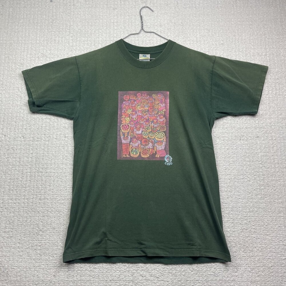 VTG CISO International workers solidarity Quebec T-shirt Sz L Latin Art Graphic